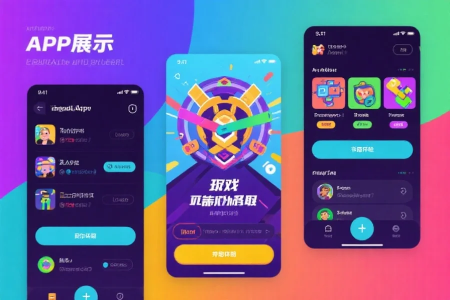 现代风格的游戏应用界面展示，色彩丰富、布局直观，突出用户体验